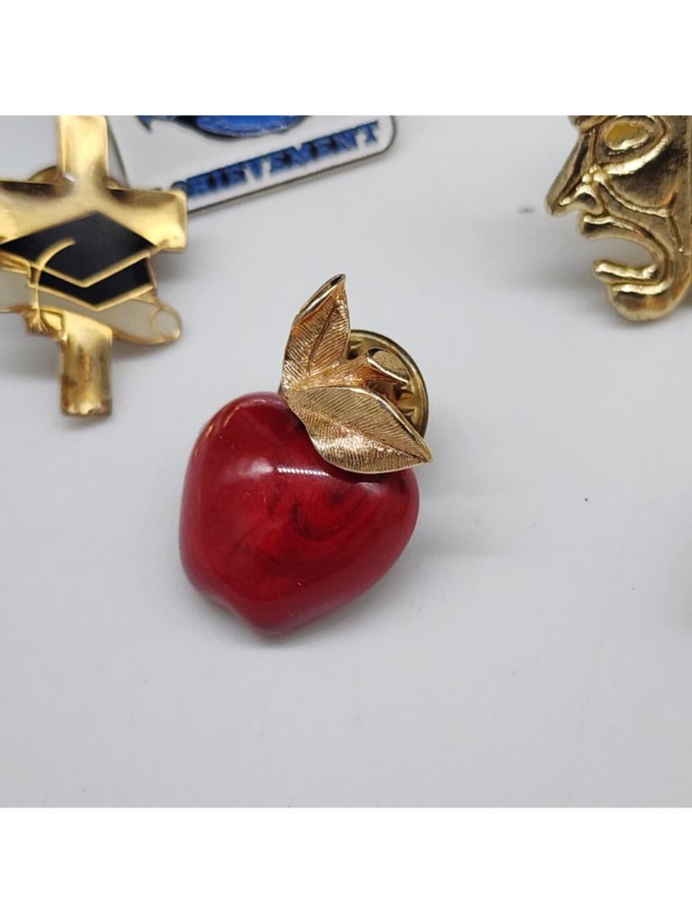 Vintage Teacher Enamel Pins Buttons Academic Honor Roll Tragedy Apple Heart USA - Picture 6 of 8